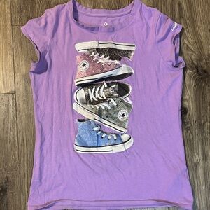 Converse Purple Tee with Multicolor Sneaker Graphic